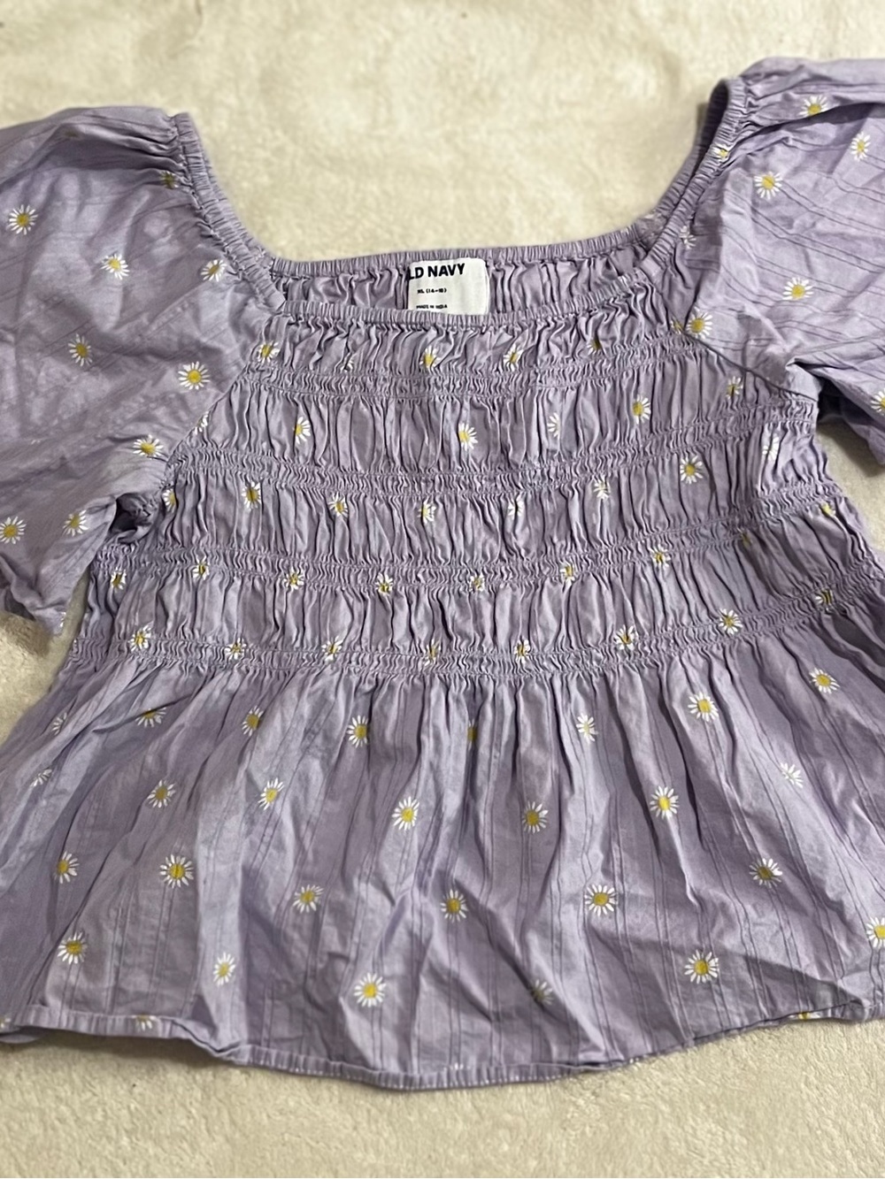 Old Navy Lavender Daisy Smocked Square-Neck Blouse